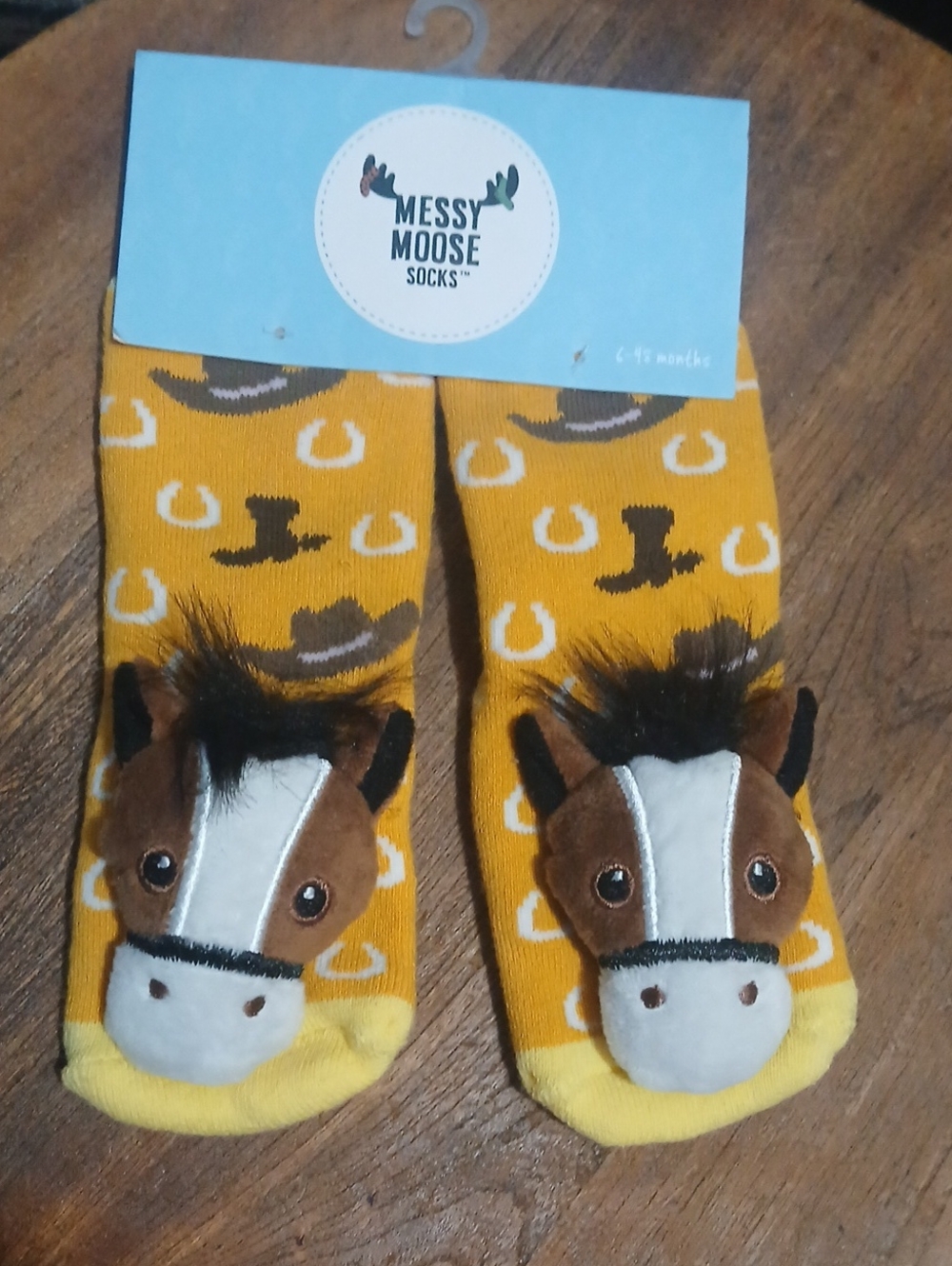 Messy Moose Kids Yellow Horse Plush Crew Socks